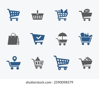 Shopping Cart Icons set. Editable vector icon. Perfect for web and app interfaces, presentations, info graphics, etc. 
