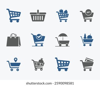 Shopping Cart Icons set. Editable vector icon. Perfect for web and app interfaces, presentations, info graphics, etc. 
