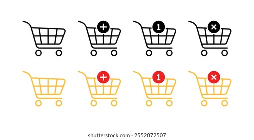Ícones do carrinho de compras definidos. Estilo plano. Ícones de vetor