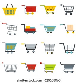 Shopping cart icons set in flat style isolated vector illustration