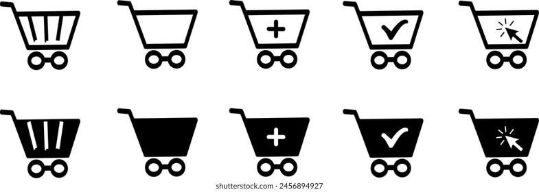 Shopping cart icons set. Internet shop buy symbol. Web store shopping cart symbol sign for apps and website. Replaceable vector design.