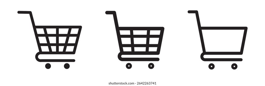 Shopping cart icons set. Internet shop buy symbol. Shopping basket icon collection. Shopping cart line and flat icon. Internet shop symbol. Web store shopping cart. Simple cart line artwork.