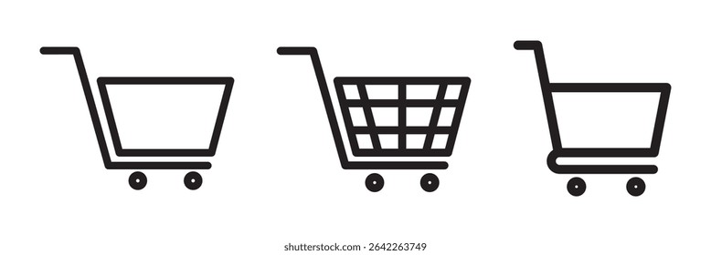 Shopping cart icons set. Internet shop buy symbol. Shopping basket icon collection. Shopping cart line and flat icon. Internet shop symbol. Web store shopping cart. Simple cart line artwork.
