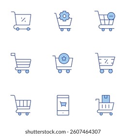 Shopping cart icons set. Line Duotone style, editable stroke. favourite, online shopping, procurement, shopping trolley, shopping cart.
