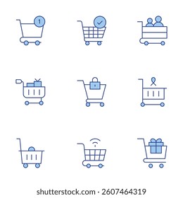Shopping cart icons set. Line Duotone style, editable stroke. customer, cart, shopping trolley, shopping cart, online shopping.