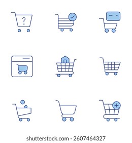Shopping cart icons set. Line Duotone style, editable stroke. cart, shopping, shopping cart, online shopping.