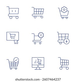 Shopping cart icons set. Thin Line style, editable stroke. procurement, online shopping, shopping online, shopping cart, save.