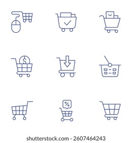 Shopping cart icons set. Thin Line style, editable stroke. online shopping, shopping cart, trolley.