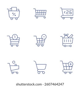 Shopping cart icons set. Thin Line style, editable stroke. market research, trolley, cart, shopping cart, remove from cart.