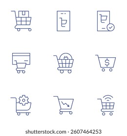 Shopping cart icons set. Thin Line style, editable stroke. delivery box, ecommerce, online shopping, shopping cart, shopping.