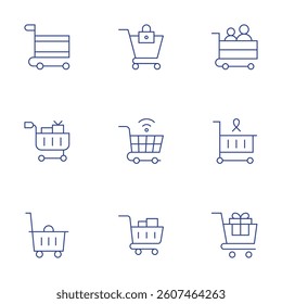 Shopping cart icons set. Thin Line style, editable stroke. customer, cart, shopping trolley, shopping cart.