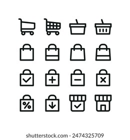 Shopping cart icons set. Set of UI isolated icons with editable stroke