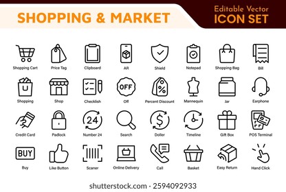 Shopping Cart Icons Set. Vector Icons for Retail, Online Shopping, E-commerce, Checkout, and Shopping Experience