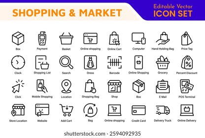 Shopping Cart Icons Set. Vector Icons for Retail, Online Shopping, E-commerce, Checkout, and Shopping Experience
