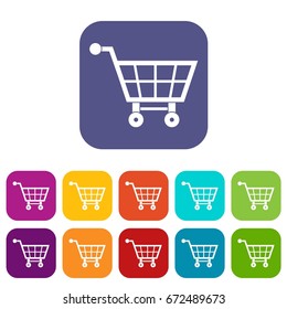 Shopping cart icons set vector illustration in flat style In colors red, blue, green and other