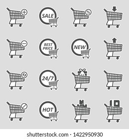 Shopping Cart Icons. Sticker Design. Vector Illustration.