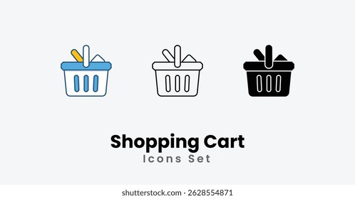 Shopping Cart Icons thin line and glyph vector icon stock illustration