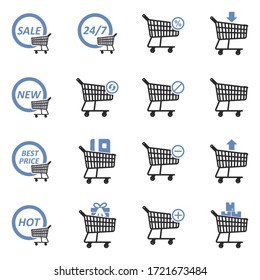 Shopping Cart Icons. Two Tone Flat Design. Vector Illustration.