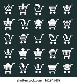 Shopping cart icons vector set, supermarket shopping simplistic symbols vector collections.