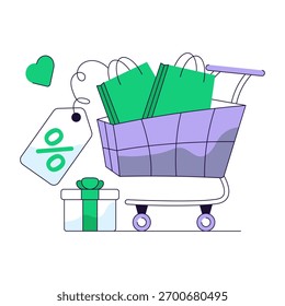 Ilustración de Carrito de compras, Vector editable