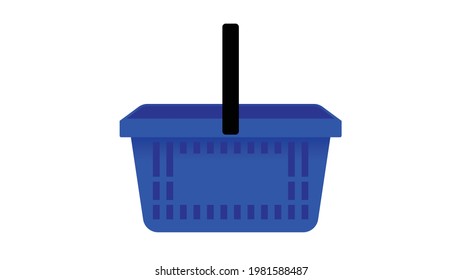 Shopping cart isolated on white background. Empty blue plastic basket. Modern vector illustration in minimal style.
