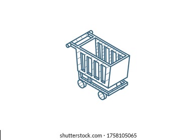 Shopping Cart isometric icon. 3d vector illustration. Isolated line art technical drawing. Editable stroke