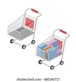 Shopping cart isometric style colorful vector illustration