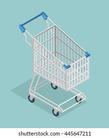 Shopping cart isometrics. Empty Supermarket trolley isolated.