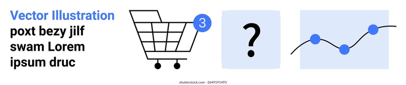 Shopping cart with an item count indicator, a question mark, and a line graph. Ideal for e-commerce, online shopping, data analysis, customer support, market research, statistics, user interface