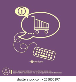 Shopping cart and keyboard design elements. Line icons for application development, web page coding and programming, creative process