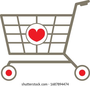 shopping cart with a label with heart