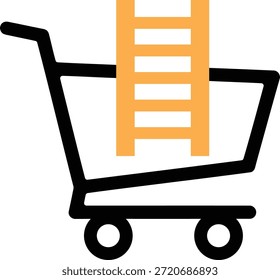 Carrito de compras con una escalera en el interior que representa las compras en línea y la entrega