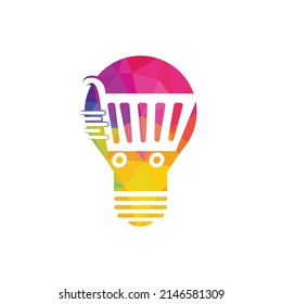 Shopping cart and lamp bulb logo design. Idea shop logo design template.