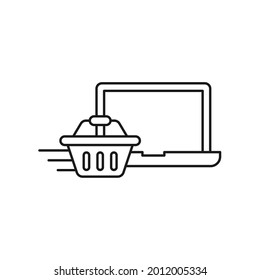 Shopping Cart with Laptop icon Vector Design. Shopping Cart icon with Laptop design concept for e-commerce, online store and marketplace website, mobile, logo, symbol, button, sign, app UI