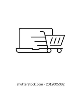 Shopping Cart with Laptop icon Vector Design. Shopping Cart icon with Laptop design concept for e-commerce, online store and marketplace website, mobile, logo, symbol, button, sign, app UI
