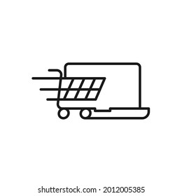 Shopping Cart with Laptop icon Vector Design. Shopping Cart icon with Laptop design concept for e-commerce, online store and marketplace website, mobile, logo, symbol, button, sign, app UI