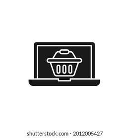 Shopping Cart with Laptop icon Vector Design. Shopping Cart icon with Laptop design concept for e-commerce, online store and marketplace website, mobile, logo, symbol, button, sign, app UI