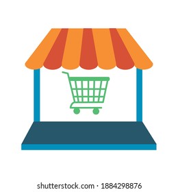 shopping cart with laptop line and fill style icon vector illustration design