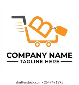 Shopping Cart with Letter B Logo Concept for Online Retail Business and E commerce Ventures Branding Design