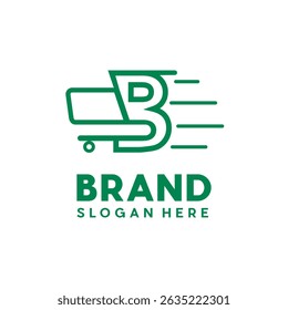 Shopping cart with Letter B vector line logo design template