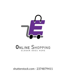 Shopping Cart Letter E Logo. Modern icon symbol template vector design. Alphabet E online store logo