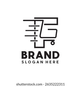 Shopping cart with Letter F vector line logo design template