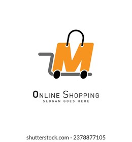 Shopping Cart Letter M Logo. Modern icon symbol template vector design. Alphabet M online store logo