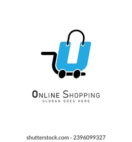 Shopping Cart Letter U Logo. Modern icon symbol template vector design. Alphabet U online store logo