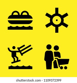 shopping cart, lifeboat, helm and kitesurf vector icon set. Sample icons set for web and graphic design