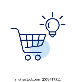 Shopping cart and light bulb. Smart shopping, value-based purchases. Pixel perfect vector icon