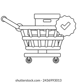 Ilustración vectorial con tema de comercio electrónico y estilo de arte de línea.