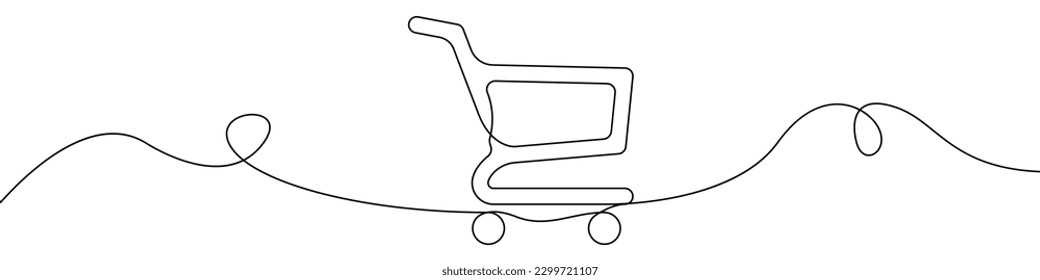 Shopping cart line continuous drawing vector. One line Shopping cart vector background. Shopping cart on wheels icon. Continuous outline of a Shopping cart.