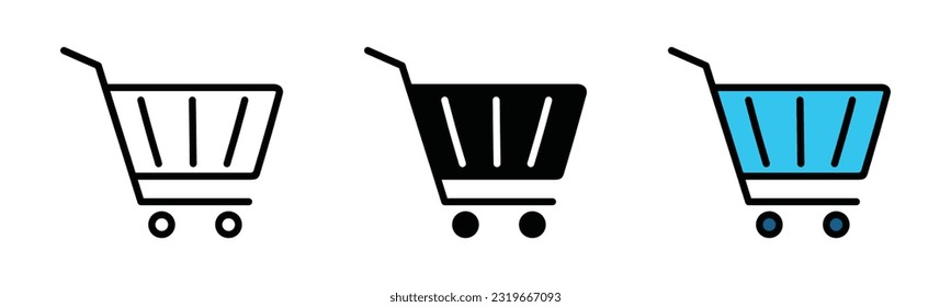 Shopping cart line and flat icon on white background with editable stroke for apps and websites. Vector illustration EPS 10
