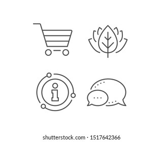 Shopping cart line icon. Chat bubble, info sign elements. Online buying sign. Supermarket basket symbol. Linear market sale outline icon. Information bubble. Vector